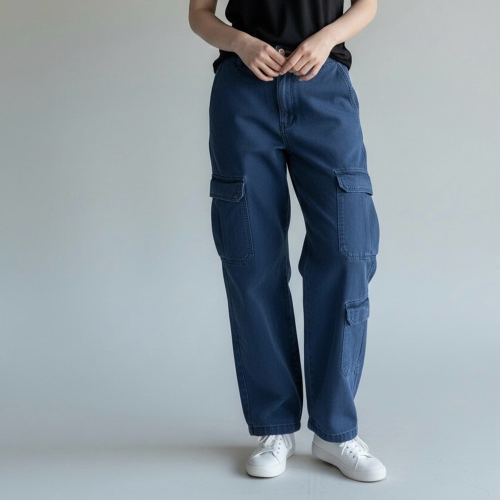 FOREVER 21 Dark Blue Cargo Wide Leg Pants - Size Small